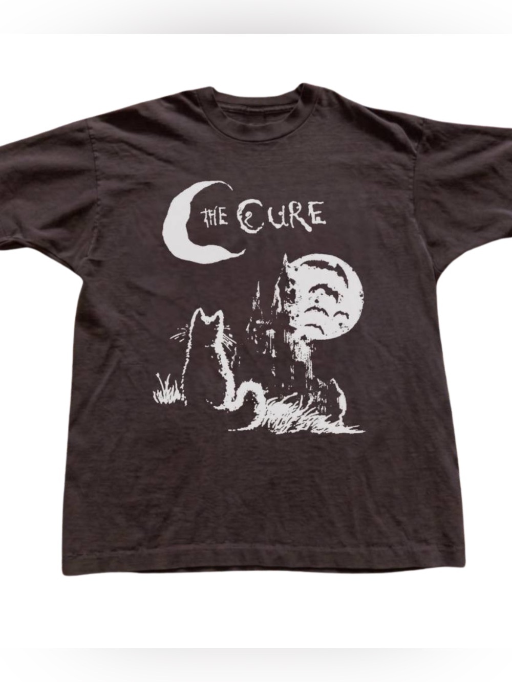 The Cure Cat Graphic Band T-Shirt, Gildan Dark Brown Cute Cat Tee